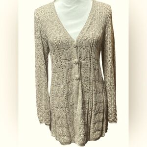 Style & Co. Textured Light Tan 3 Button Long Cardigan With Open Bottom